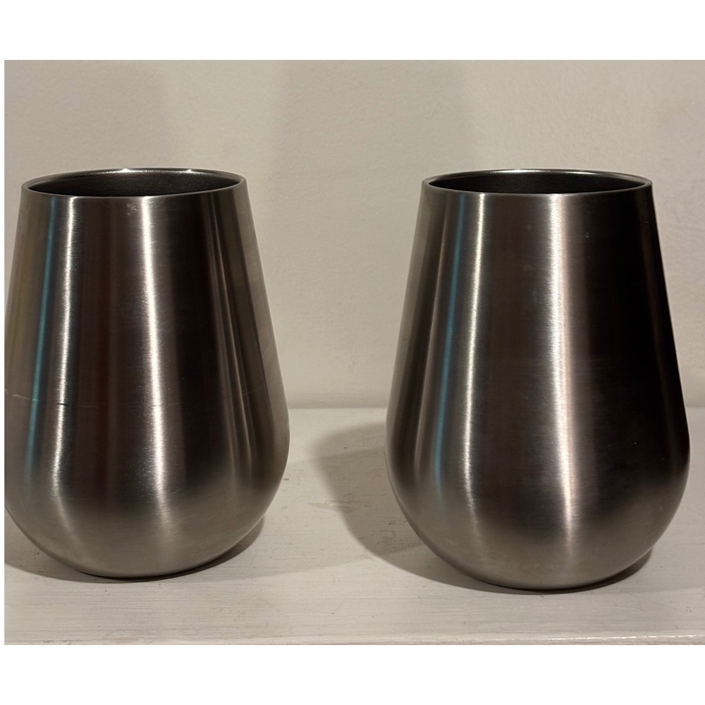 Stainless Steel Wine Tumbler Set Silver Double Wall Insulated Stemless Good